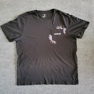 Hurley Black Pocket T-Shirt Mens Graphic‎ Palm Tree Floral Short Sleeve